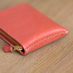 ジグザグ手縫いのミニ財布 (オールドピンク)◆イニシャル刻印・ラッピング無料◆本革◆ギフト 3枚目の画像