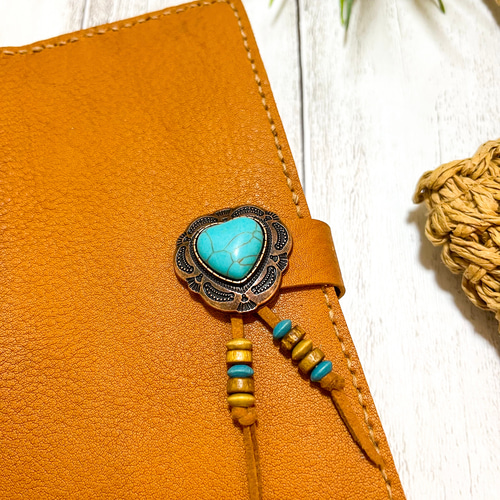 手帳カバー ターコイズ コンチョ レザークラフト スケジュール帳カバー