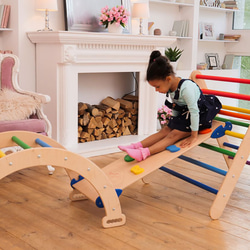 モンテッソーリ家具、子供用、LARGEサイズ3点クライミングセット、レインボー色 3枚目の画像