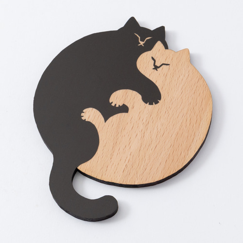 猫雑貨・ねこまみれ｜木製コースター/プレート【 添い寝】 コースター