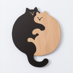 猫雑貨・ねこまみれ｜木製コースター/プレート【 添い寝】 コースター
