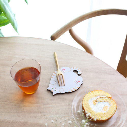 最終価格！美品♪ヘレンド プチプレート コースター６枚 猫雑貨・ねこまみれ｜木製コースター/プレート【 腹見せ】 コースター