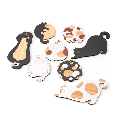 ふわふわとろける三毛猫ちゃんの木製コースター＆プレート ナチュラル