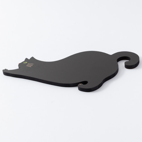 猫雑貨・ねこまみれ｜木製ロングコースター/プレート【 のびる・黒
