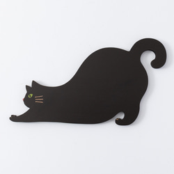 猫雑貨・ねこまみれ｜木製ロングコースター/プレート【 のびる・黒