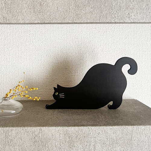 大人の可愛い黒猫雑貨『幸運を呼ぶ？ のび猫さんのコースター