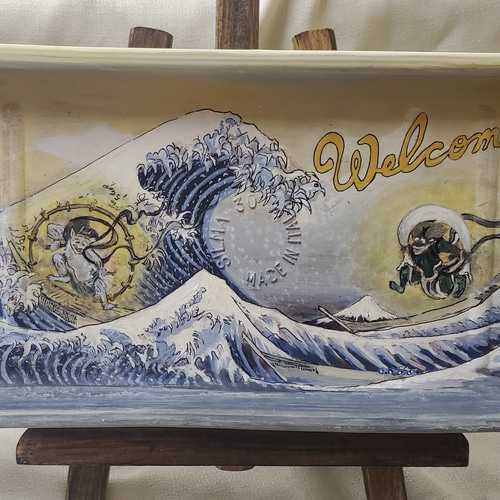 【ラッピング不可】 富嶽36景&風神雷神画 度重なっ 高級ウェルカムボード33cm イーゼル付 ウェルカムボード