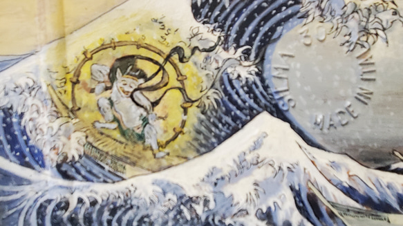 富嶽36景&風神雷神画 高級ウェルカムボード33cm イーゼル付 6枚目の画像