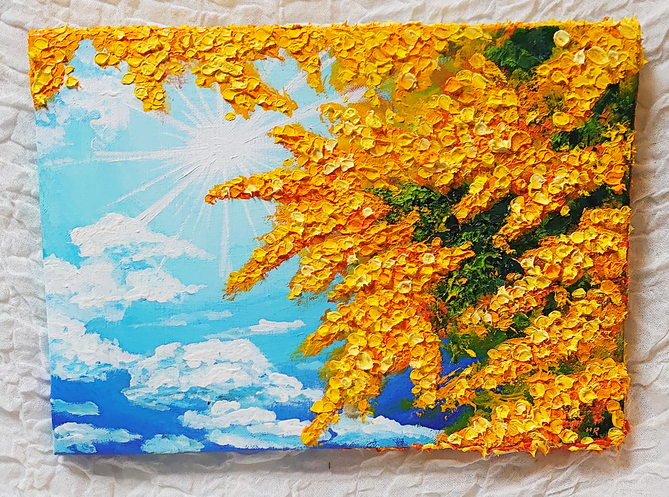 油絵 絵画 【青空に咲くミモザ】 油絵 【青空に咲くミモザ】 絵画