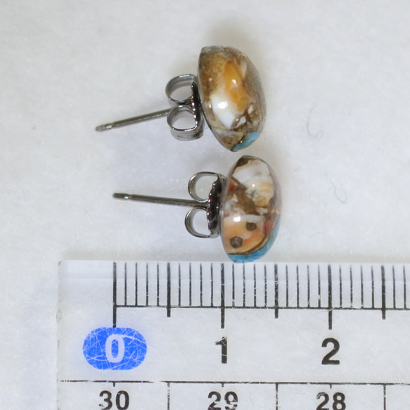 (1 件) 牡蠣銅綠松石耳釘（10 毫米，鈦柱） 第5張的照片