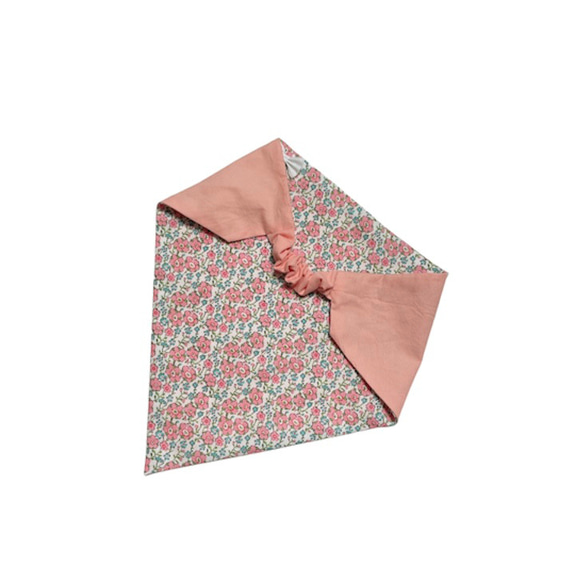 キッズエプロン&三角巾100-140cm　お花フリル　エプロンセット リバーシブル 給食エプロン　子供エプロン 3枚目の画像