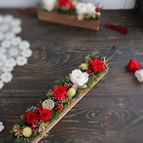 プリザーブドフラワー 薔薇の木箱アレンジ 30cm ❁ お正月 クリスマス