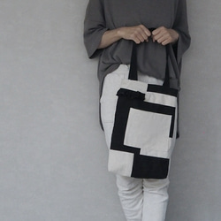 Tsugihagi 手提包 ☆ 棉亞麻帆布天然 x 黑色 第1張的照片