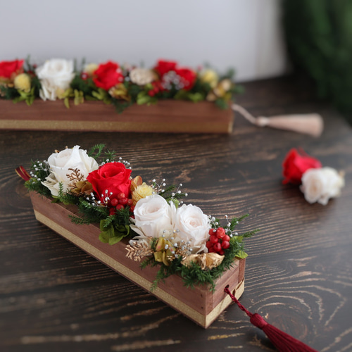 プリザーブドフラワー 薔薇の木箱アレンジ 20cm ❁ 早割 お正月