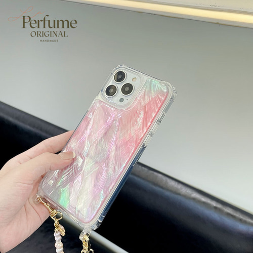 キラキラ天然シェルピンク系カラー✨パールチェーン オリジナル iPhoneケース キラキラ天然シェルピンク系カラー✨パールチェーン オリジナル