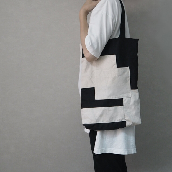 Tsugihagi 手提包 ☆ 棉麻帆布天然 x 黑色② 第1張的照片