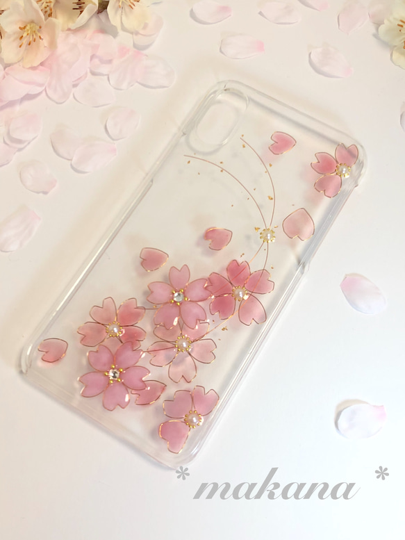 お気に入り300突破！！風舞う花 〜 春風舞い散る桜 〜 スマホケース　【受注制作】 1枚目の画像