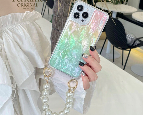 天然シェル♡キラキラ✨ビタミンカラー♡天然パールチェーン iPhoneケース bf43990aca5b0a17411598bfc6184e