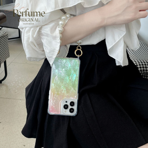 天然シェル♡キラキラ✨ビタミンカラー♡天然パールチェーン iPhoneケース 天然シェル♡キラキラ✨ビタミンカラー♡天然パールチェーン iPhoneケース