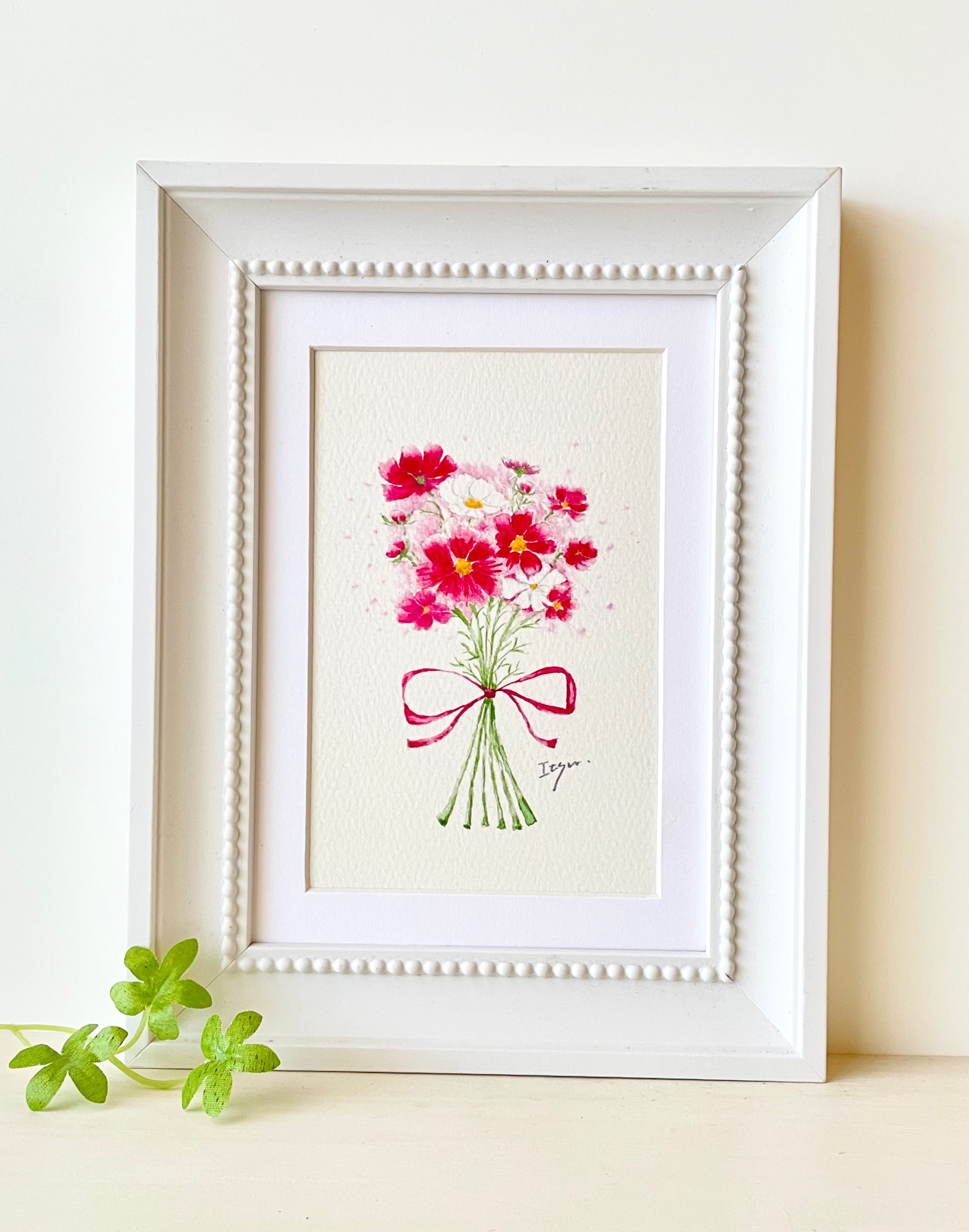 油絵 コスモスの花 花束 額縁 油絵 コスモスの花 花束 額縁 油絵 コスモスの花 花束 額縁 （花