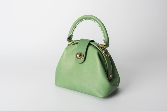 丸のがま口 本革手作りのミニレザーショルダーバッグ 総手縫い 手持ち  