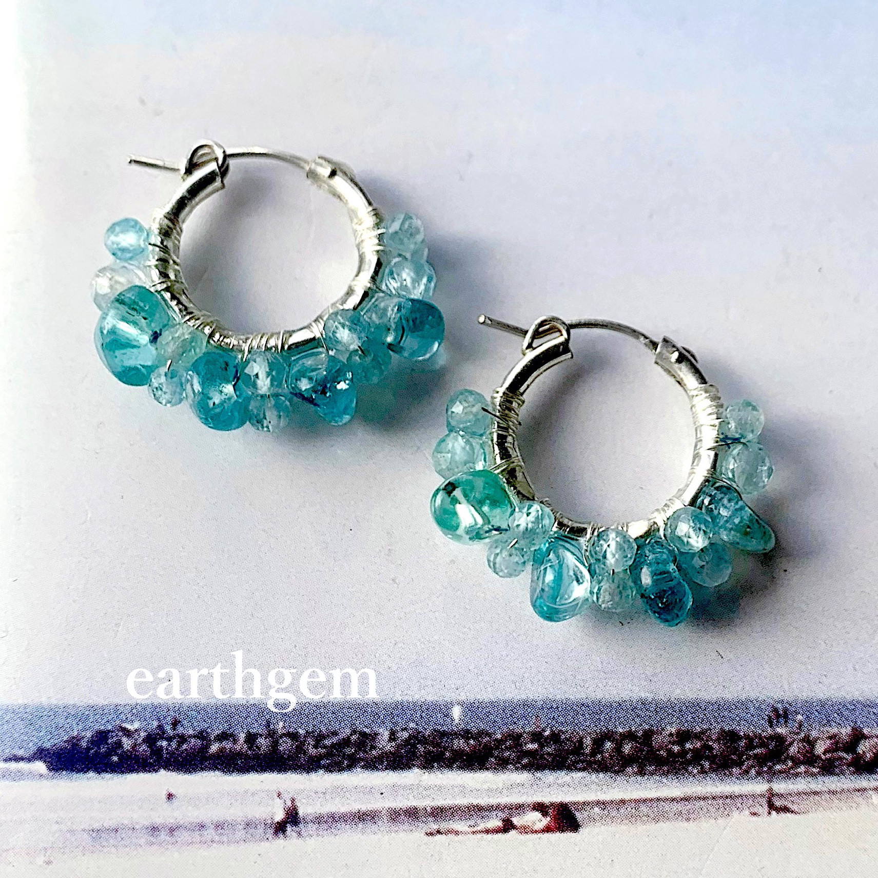 【925svf】海岸に落ちているシーグラスのようなAA＋＋ティールブルーのアパタイト×宝石質カットビーズ❇︎シルバー