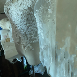婚紗禮服波萊羅 3D 純色蕾絲刺繡 V 領連衣裙長袖婚禮/招待會 第3張的照片