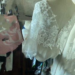 婚紗禮服波萊羅 3D 純色蕾絲刺繡 V 領連衣裙長袖婚禮/招待會 第5張的照片
