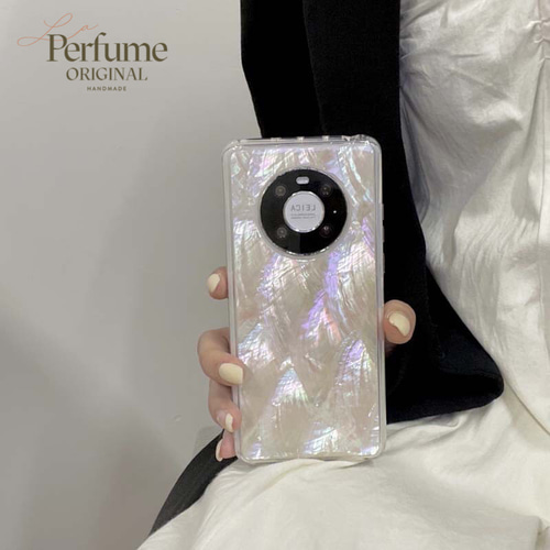 天然シェル♡キラキラ ワイヤレス充電 ホワイト オリジナルケース スマホケース キラキラ天然シェル✨ホワイト Huawei ファーウェイ オリジナル