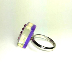 《一点物》麻雀牌　指輪　クリアパープル　スワロフスキー　紫　透明　リング　11号　麻雀牌アクセサリー　パープル 3枚目の画像