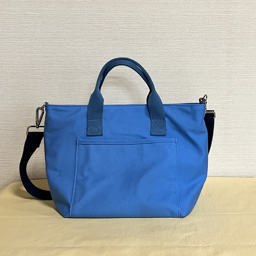マットブルーの2way 7号帆布トートバッグ ショルダーベルト付き トート