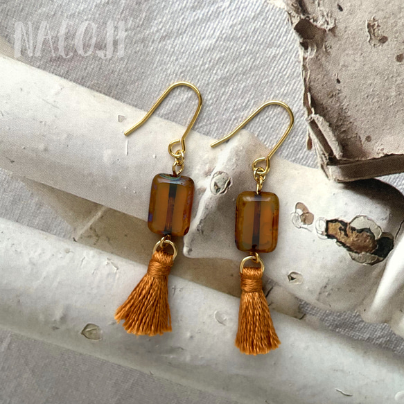 Irodori tassels(Caramel)ピアス　イヤリング変更可 5枚目の画像