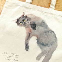 黒猫 水彩画 キャンバス トート バッグ 3枚目の画像