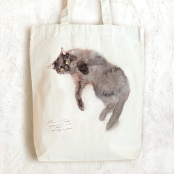 黒猫 水彩画 キャンバス トート バッグ 1枚目の画像