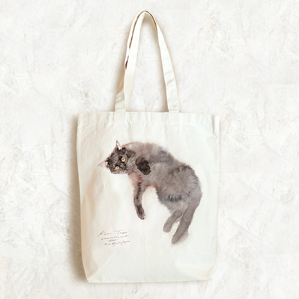 黒猫 水彩画 キャンバス トート バッグ 2枚目の画像