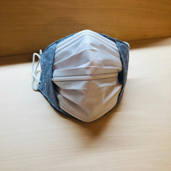 くすみカラー　2way 立体マスク　マスクカバー　コットンレース 4枚目の画像