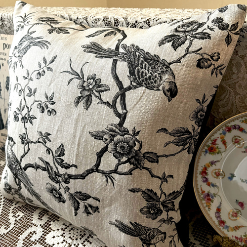 フランス製トワルドジュイ シノワズリ柄 リネン MESANGE (ブラック