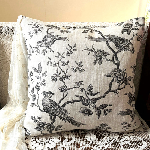 フランス製トワルドジュイ シノワズリ柄 リネン MESANGE (ブラック