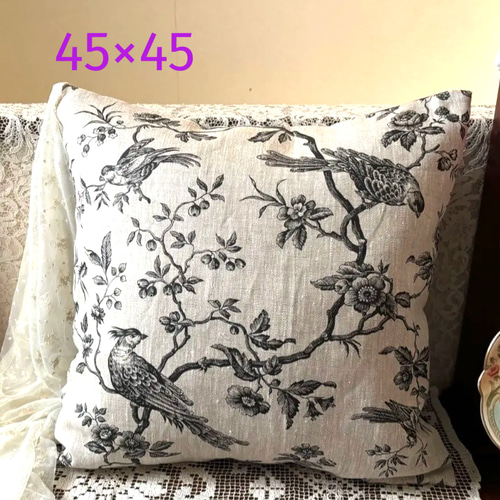 あおいさま専用★フランスアンティーク★イニシャル刺繍＆トワルドジュイ★クッション フランスアンティークアルファベット刺繍サンプラー1857年ge-974