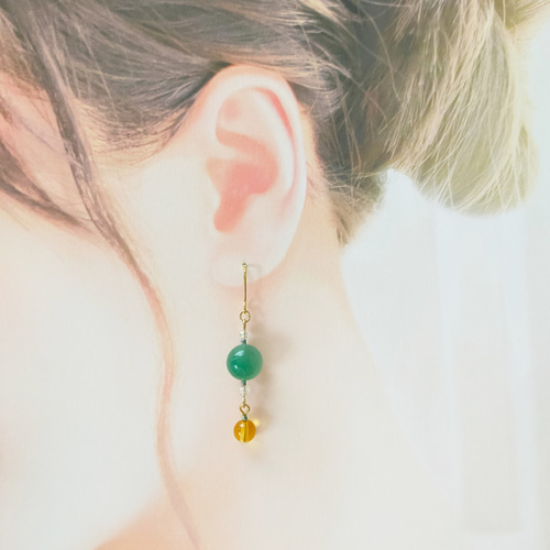 ♡ ete ♡K18YG グリーンアベンチュリン ピアス K18YG リボン