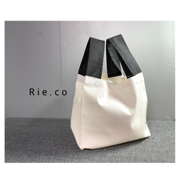 受注製作*  エコバッグ　ミニサイズ　simple eco bag* 生成り×black  men'sにも 5枚目の画像