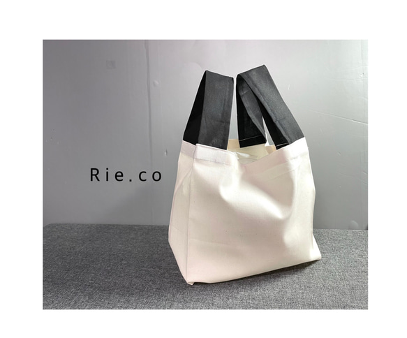 受注製作*  エコバッグ　ミニサイズ　simple eco bag* 生成り×black  men'sにも 5枚目の画像