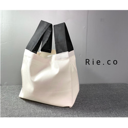 受注製作*  エコバッグ　ミニサイズ　simple eco bag* 生成り×black  men'sにも 1枚目の画像