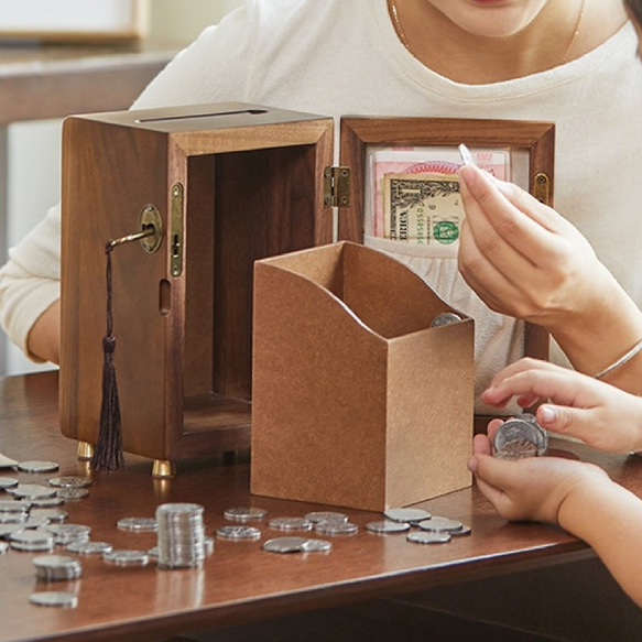 家庭用貯金箱　木工彫刻　小銭入れ　コインケース　多目的　金庫　記念日プレゼント 6枚目の画像
