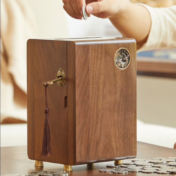 家庭用貯金箱　木工彫刻　小銭入れ　コインケース　多目的　金庫　記念日プレゼント 4枚目の画像