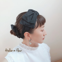 ✳ブラック✳コットンリネン「大人のリボンヘアバンド」／夏 4枚目の画像