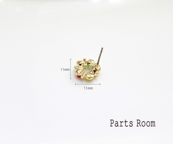 [2 件] 迷你彩色珠子花朵圖案耳環 [綠色] [鈦柱] -mt-3747 第2張的照片