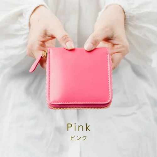 本革 二つ折り財布 ラウンドファスナー 【ピンク】【送料無料】（st