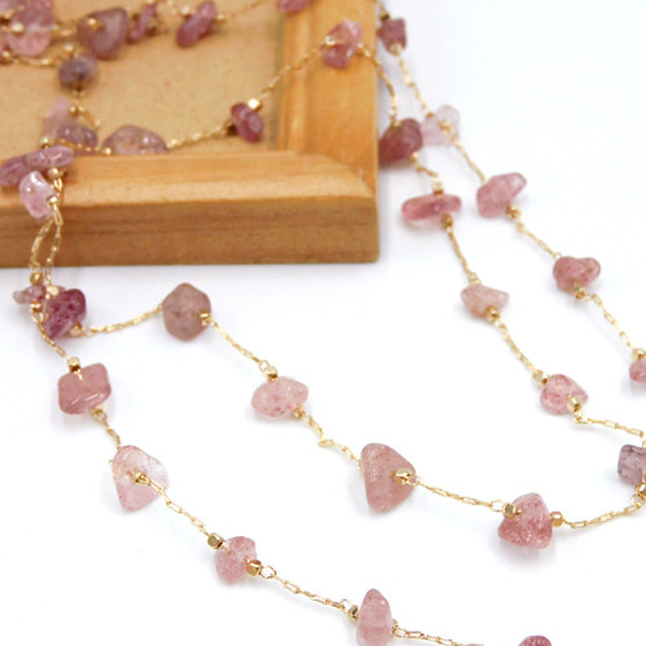 Natural Stone chain /天然石チェーン【 Pink color 】 20cm 2枚目の画像