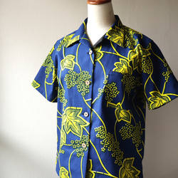 アロハシャツ　アフリカ布 開襟 半袖 レディース LA1 5枚目の画像